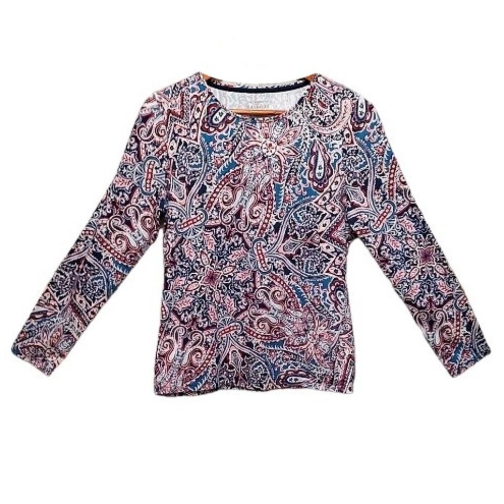 The Talbots Tee Paisley Long Sleeve Top Large Petite LP